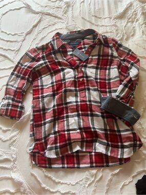 Tommy Hilfiger Red White and Black Plaid Button-Down Shirt